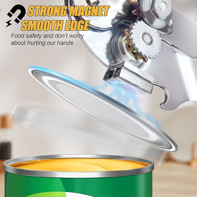 Commercial Can Opener, ICEKATl Can Opener Manual Heavy Duty Easy for Big Cans with Magnet, Folding Hand Crank With Comfortable Long Handles