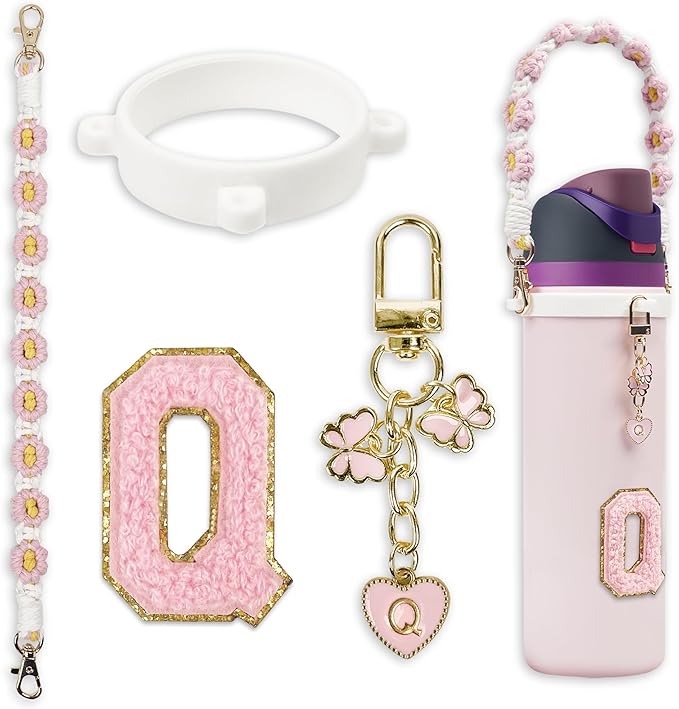 Cute Letter Charm Set Compatible with Owala Water Bottle 24 oz, 32 oz, 40 oz, Owala Kids, Owala Coffee Tumbler, Owala FreeSip – Includes Handle Strap, for Owala Accessories & Stanley Cup Accessories