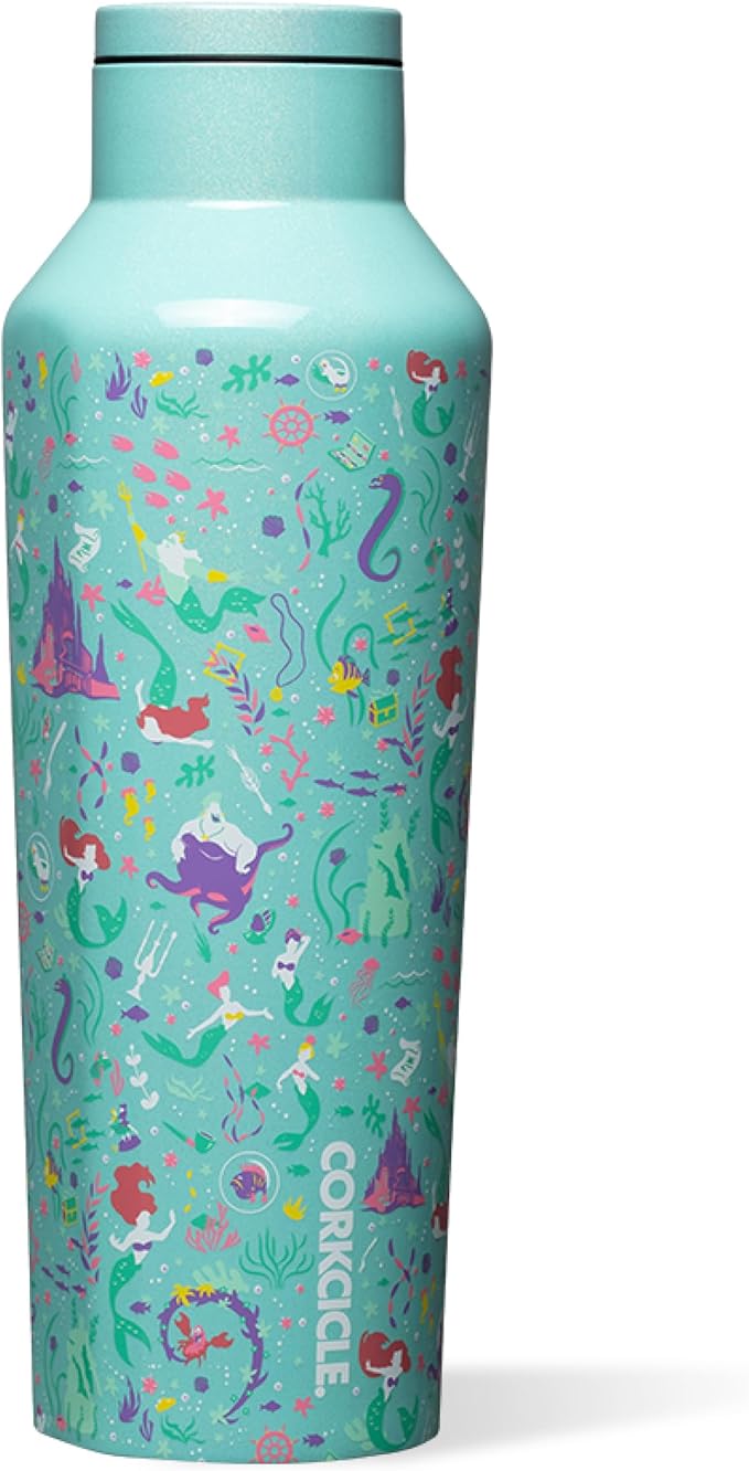 Corkcicle Disney Princess Sport Canteen - Keeps Drinks Cold for 25 Hours - Triple-Insulated Stainless Steel - Screw-On Cap - Summer Drinkware Gift - Keeps Drinks Ice Cold - 20 oz - Ariel