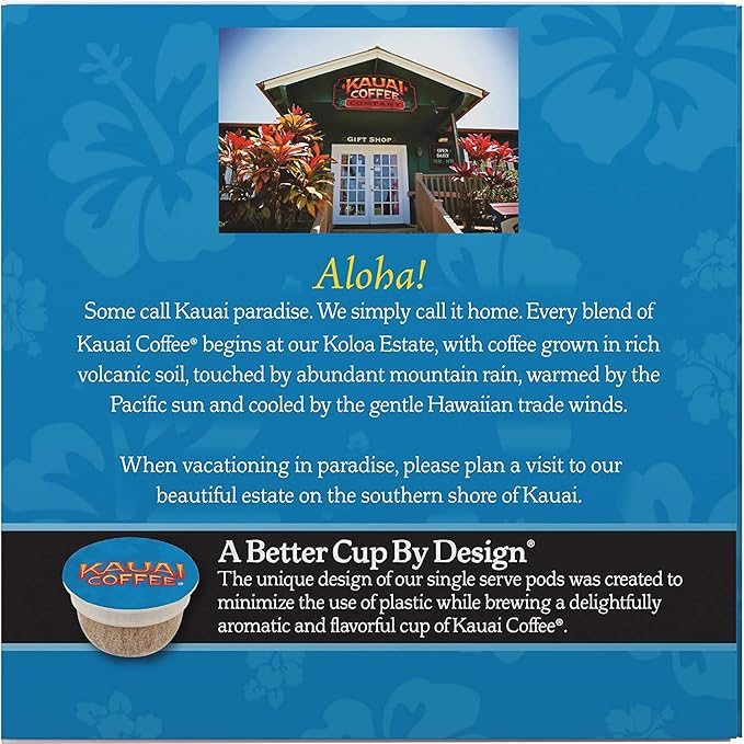 Kauai Coffee Pods Compatible with K-Cup Pods for Keurig Brewers – 20% Hawaiian Arabica – Dark Roast, Rich, Smooth, No Bitterness – Na Pali Coast, 6 Packs of 12 Single Serve Cups