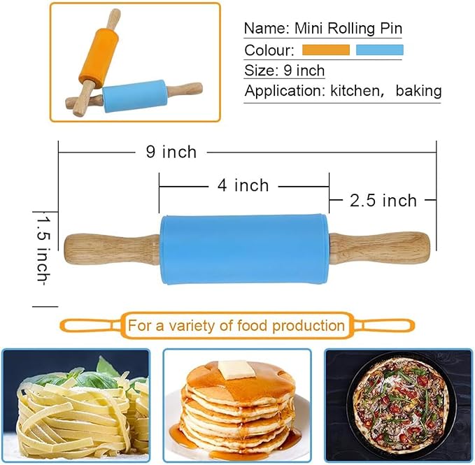 Koogel 9 Inch Mini Rolling Pin, 2 PCS Wooden Handle Rolling Pin for Kids Dough Rollers for Baking Supplies Home Kitchen