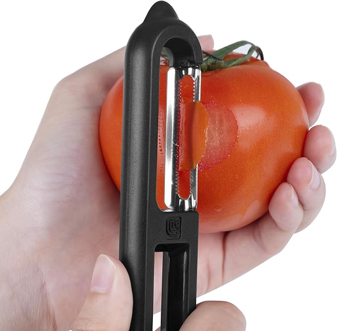 Linoroso 3 Pieces Vegetable Peeler Set with Straight Peeler, Serrated Peeler and Julienne Y-Peeler, Dishwasher Safe Classic Fruit Peeler for Kitchen, Potato Peelers for Peeling veggie and Food, Black