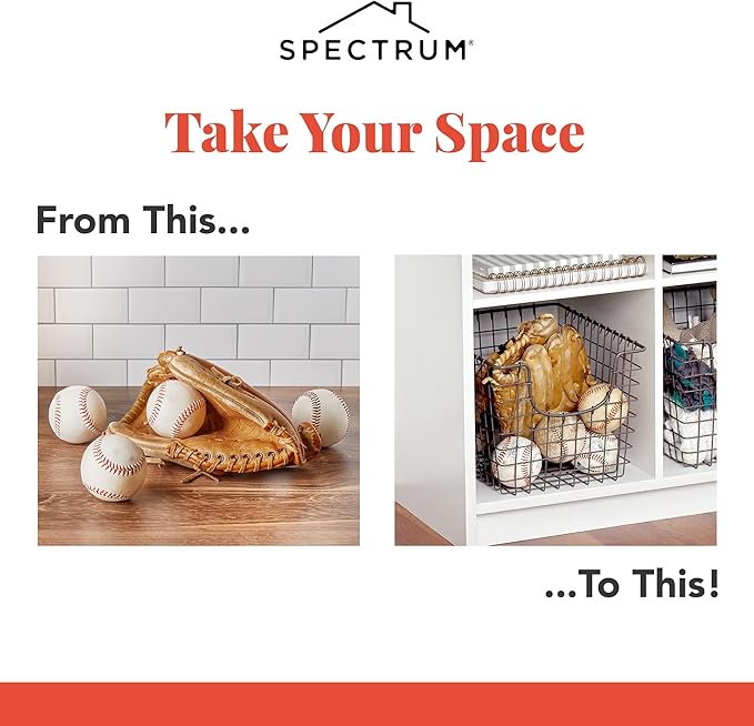 Spectrum Wire Basket for Organizing (Medium, Industrial Gray) - Sturdy Scoop Pantry Basket Storage - Wire Storage Basket Organizer for Kitchen, Shelf, Closet, Bathroom, Garage & More