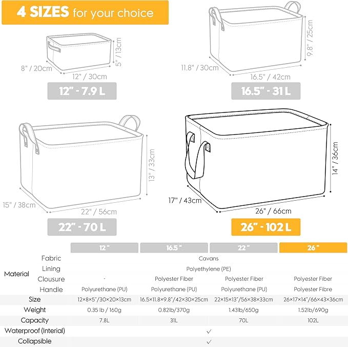 Hinwo 102L XXL Storage Bins, 2-Pack Closet Organizers and Storage, Foldable Clothes Storage Baskets with Handles, Containers for Clothing, Blanket, Comforters, Toys, Bedding (Navy Stripe)