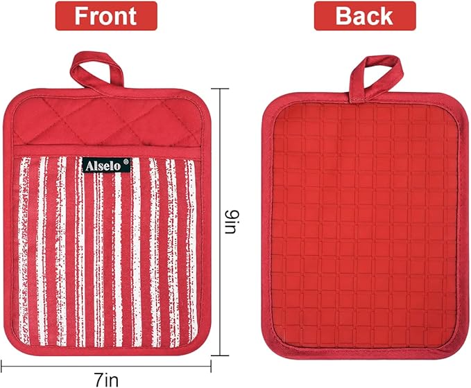 Silicone Pot Holders Set of 3 Heat Resistant & Non Slip Potholders, Professional Oven Hot Pads with Pockets Mitts for Kitchen Cooking Baking Barbecue (3, Red)