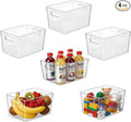 Clear Pantry Organizer Bins, Storage Containers & Plastic Containers with Handle, Cabinet Organizer, Home Organization Must Haves for Kitchen, Laundry Room, Office, Closet & Freezer (6 Pack)
