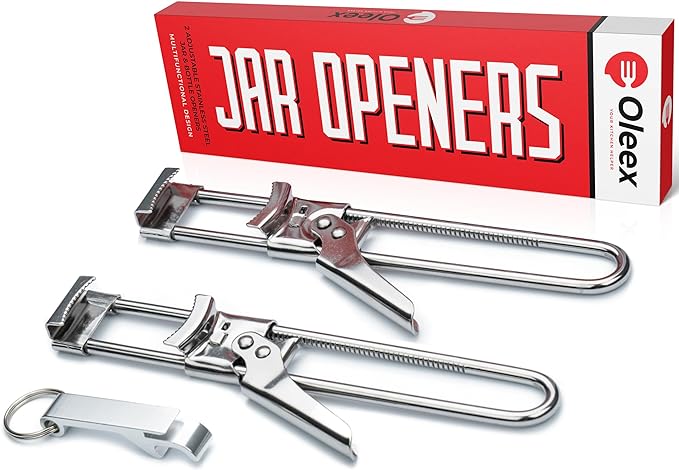Oleex Jar Opener for Weak Hands (x2) with Keychain Bottle Cap Opener. Easy Seniors Arthritis, Kids Openers. Gripper Tight Lid Opener, Kitchen Gadgets