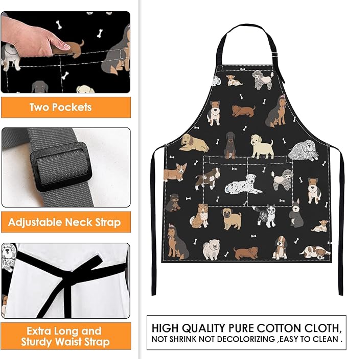 Britimes Doodle Puppy Dog Labrador Apron Home Kitchen Cooking Baking Gardening for Women Men with Pockets 32x28 inch