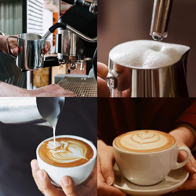 Milk Frothing Pitcher, 15oz 450ml Espresso Steaming Pitchers Stainless Steel Cappuccino Coffee Machine Accessories Barista Tools, Steamer Froth Pitchers Milk Jug Cup with Decorating Pen Latte Art