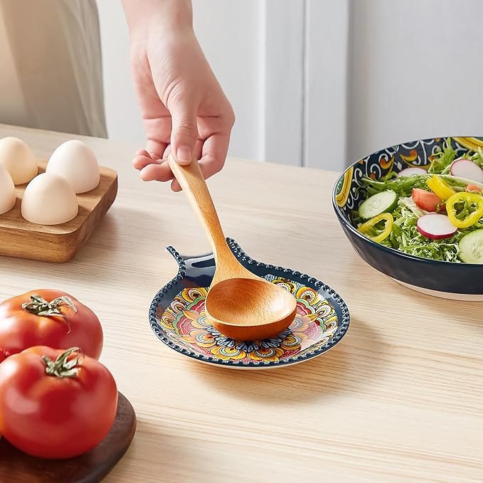 vancasso Ceramic Spoon Rest Sets of 2 for Stove Top, 7.7 Inch Cooking Spoon Holder for Kitchen Counter Decor, Spoon Holder for Coffee Spoon Rest, Spoon Cradle, Spatula, Spoons or Tongs, Dark