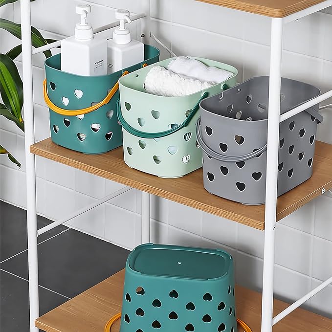 Anyoifax Portable Shower Caddy Tote Plastic Storage Basket with Handle Box Organizer Bin for Bathroom, Pantry, Kitchen, College Dorm, Garage - Green