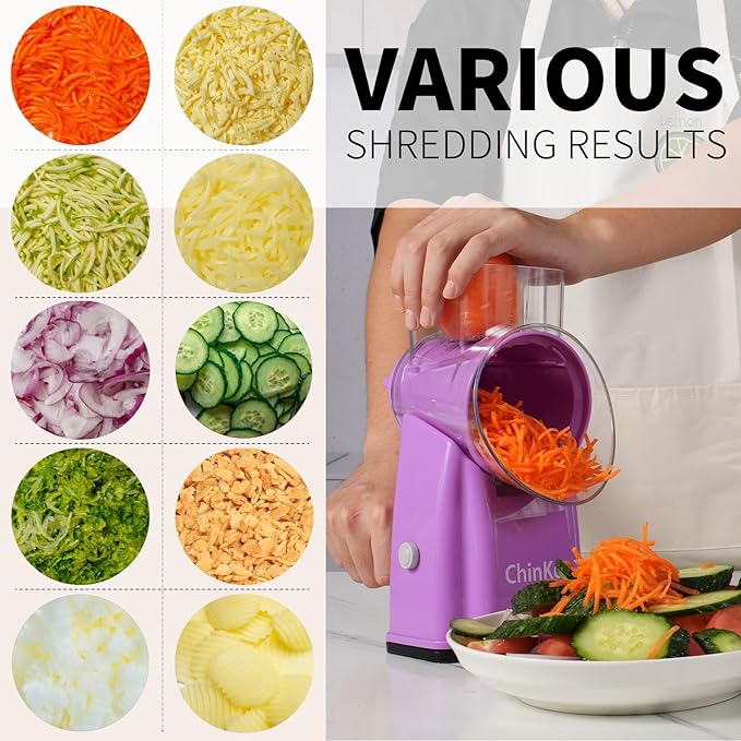 Rotary Cheese Grater Shredder - Upgraded 5 in 1 Cheese Grater with Handle and Strong Suction Base, Multi-purpose Julienne Slicer Ice Shaver Nuts Grinder for Ice, Vegetables, Fruit, Nuts