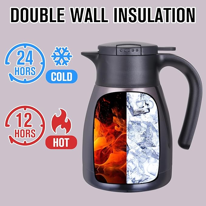 GiNT 1L / 34Oz Thermal Coffee Carafe, Insulated Stainless Steel Coffee Carafes for Keeping Hot/Double Walled Vacuum Thermal Carafe (Purple)