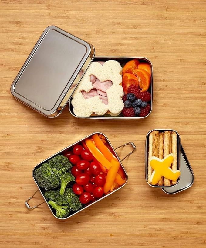 ECOlunchbox Three?in?One Stainless Steel Bento Box (31?oz) – 3?Piece Nesting Lunch Container with Snack Pod – Plastic?Free, Non?Toxic, Dishwasher?Safe, Not Leak-Proof