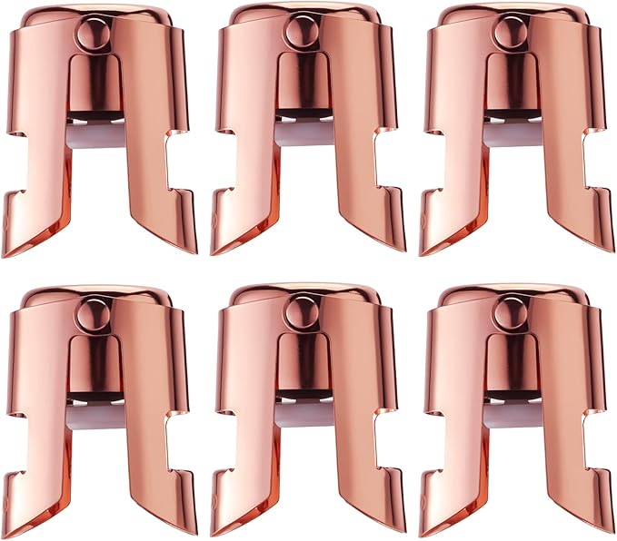 Champagne Sealer Stopper 6 Pack Stainless Steel Sparkling Wine Bottle Stoppers，Leak-Proof Bubble Retaining Saver，Suitable for Champagne Prosecco Cava and Sparkling (Rosegold)