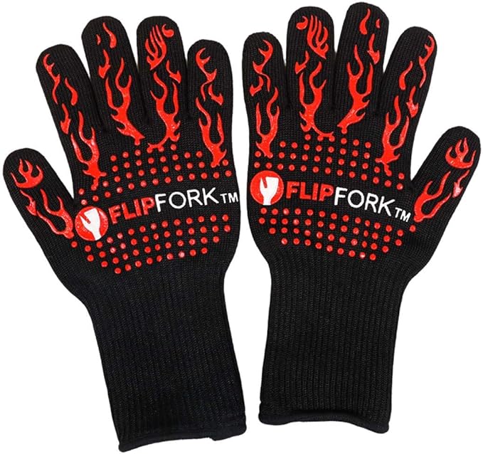2-piece Griddle Tools Set with FlipFork Boss Multipurpose Grilling Spatula cum BBQ Fork, and Heat-resistant BBQ Gloves, Practical Grill Stuff for Dad and the Pro Chef