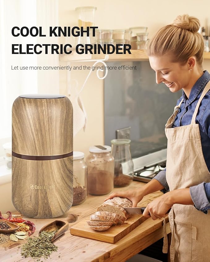 COOL KNIGHT Electric Herb Grinder [Large Capacity/High Rotating Speed]-Electric Grinder for Spices and Herbs (Wood grain 2)