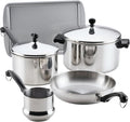 Farberware Classic Series Stainless Steel Pots and Pans with Baking Sheet Pan, Cooking Tools, and Lids, Induction Ready, Dishwasher Safe, 10 Piece Cookware Set, Metal Utensil Safe - Stainless Steel