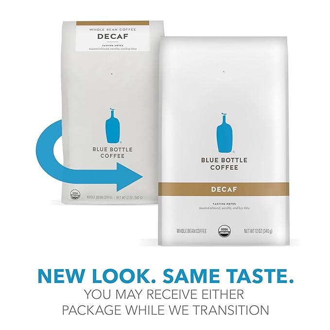 Blue Bottle Whole Bean Organic Coffee, Decaf, Medium Roast, 12 Ounce bag (Pack of 2)