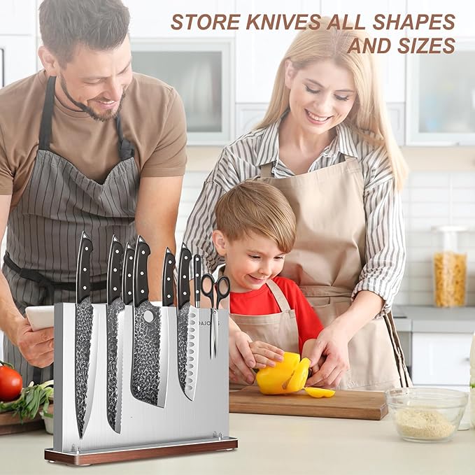 Magnetic Knife Block, Stainless Steel Magnetic Knife Holder for Kitchen Counter Universal Knife Block Without Knives, Strong Magnet Kitchen Knives Storage Organizer