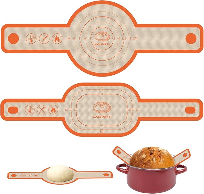 Silicone Bread Sling for Dutch Oven, 2 PCS Non-Stick & Easy Clean Reusable Silicone Baking Mat with Long Handles, Easy to Transfer Sourdough Bread Oval and Round