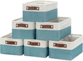 HNZIGE Storage Baskets Bins Set, (6 pack) Small Fabric Baskets for Shelves, Baskets for Gifts Empty with Handles for Organizing Shelf Nursery Home Closet Clothes room(White Teal, 11.8" x 7.8" x 5.1")
