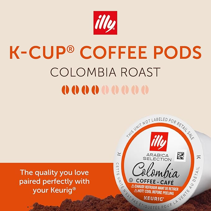 Illy Coffee K Cups - Pods For Keurig Machines – Colombia Medium Roast – Notes of Fruit - Bold, Flavorful & Full-Bodied Flavor - No Preservatives – 10 Count, 6 Pack