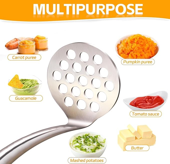 Avocado Masher Stainless Steel Small, Mini Potato Masher, Wooden Handle Potatoes Masher Kitchen Tool for Avocado, Potatoes, Beans, Vegetables, 8.7Inch Metal Mashing Utensil