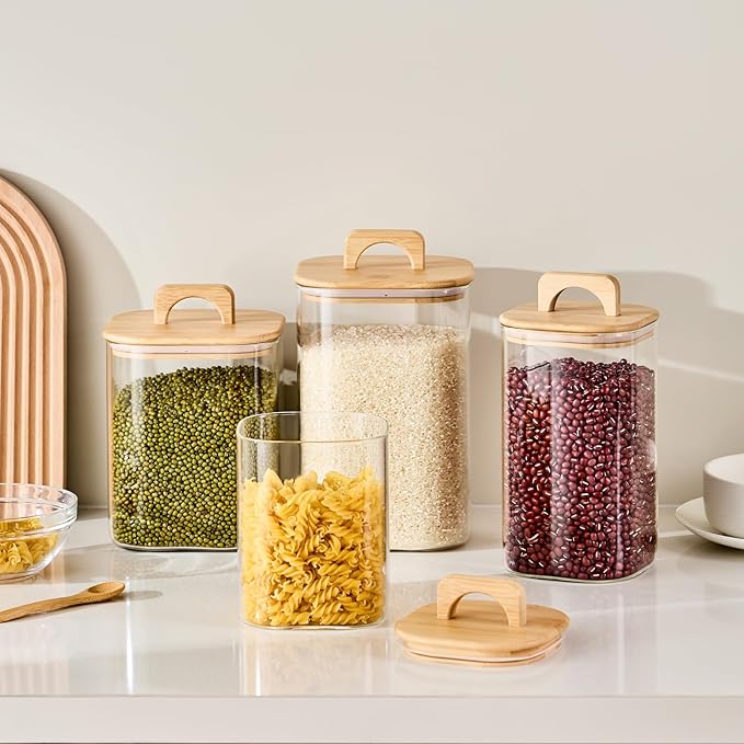 Sweejar 2 qt Glass Food Storage Jars with Airtight Lid, Half Gallon Laundry Pods Container, 64 oz Glass Jars for Laundry Room Organization, 2 Pack