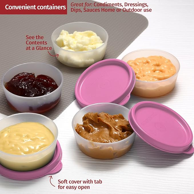 Condiment Cups Containers with Lids- 8 pk. 2.3 oz.Salad Dressing Container to go Small Food Storage Containers with Lids- Sauce Cups Leak proof Reusable Plastic BPA free for Lunch Box Picnic Travel