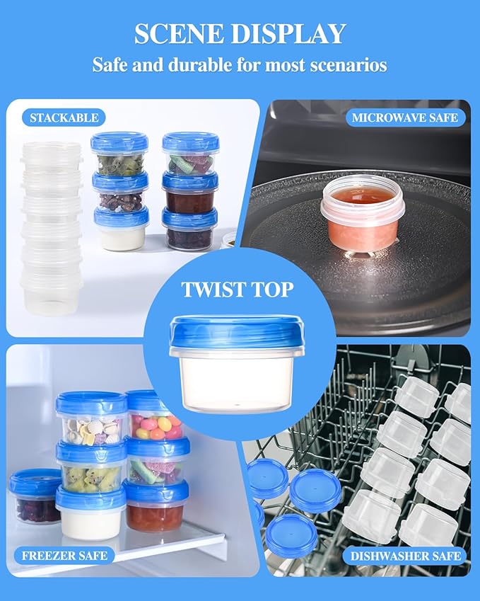 Salad Dressing Containers, [8 Pack*2 oz] Reusable Easy to Open Dressing, Condiment, Sauce, Dip Containers to Go With Leak-Proof Twist Top Lids, Bpa Free, Safe For Microwave, Freezer, Dishwasher