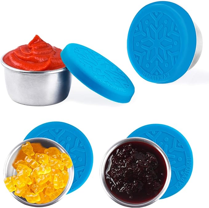 LALASTAR Stainless Steel Condiment Containers with Lids, Leakproof and Reusable Lunch Bento Box Sauce Container, 4x1.6oz, Blue