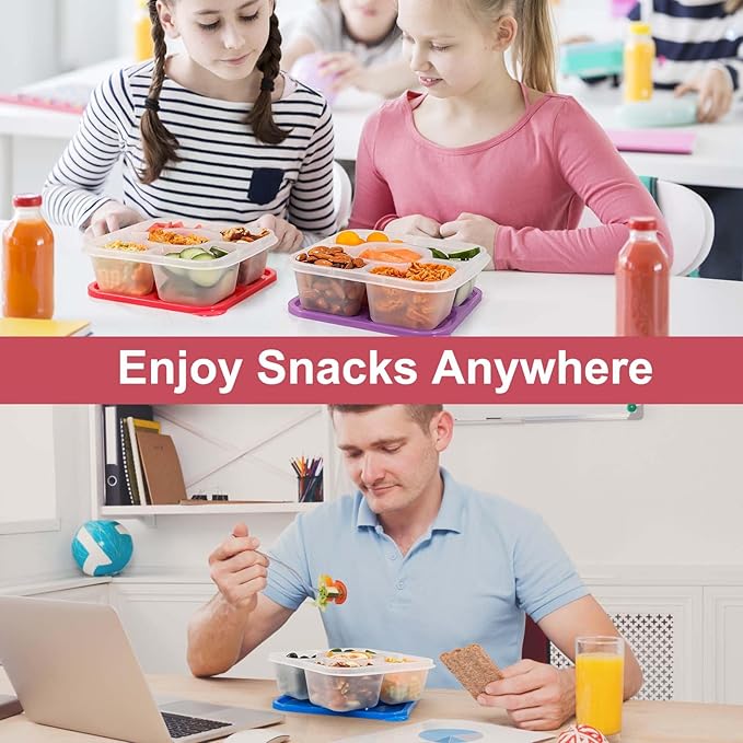 Caperci Original Lunchable Snack Containers - Bento Snack Boxes with 5-Compartment, Reusable Food Containers for School, Work and Travel, BPA-Free, Set of 4 (Classic)