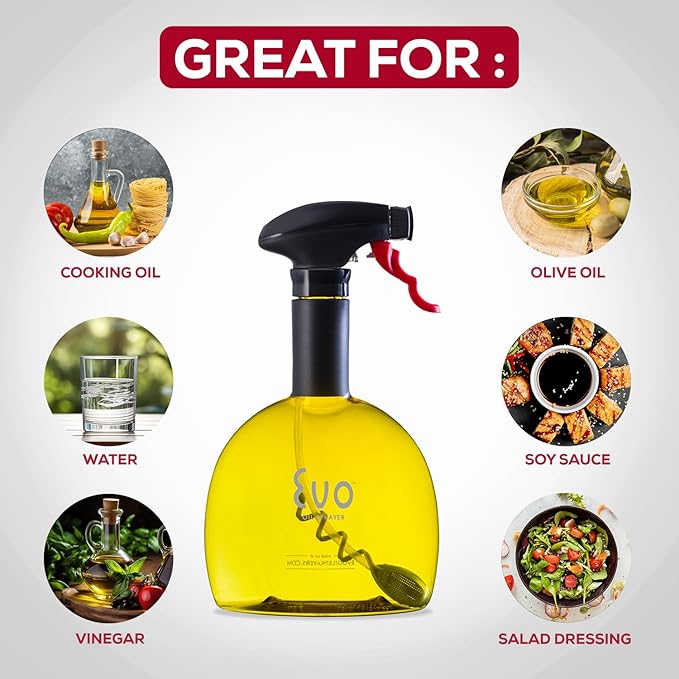 Evo Oil Sprayer Bottle, Non-Aerosol for Olive Oil and Cooking Oils, 18-ounce Capacity