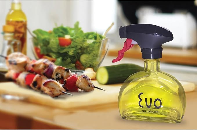 Evo Oil Sprayer Glass, Non-Aerosol for Olive, Cooking Oils, and Vinegars, Yellow, 6-Ounce Capacity