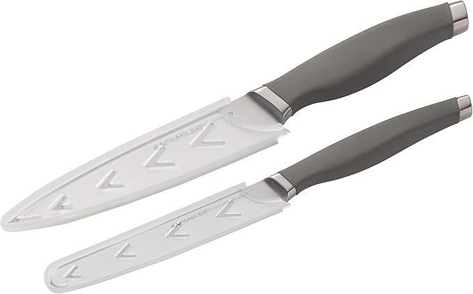 Rachael Ray Cutlery Japanese Stainless Steel Knives Set with Sheaths, 6-Inch Utility Knife and 5-Inch Serrated Utility Knife, Gray