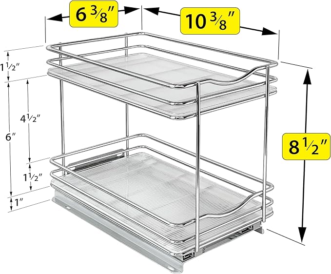 LYNK PROFESSIONAL® Pull Out Spice Rack Organizer for Inside Kitchen Cabinets - 6-3/8 inch Wide - Slide Out Drawer – Chrome Sliding Spice Cabinet Organization Shelf Racks - 2 Tier
