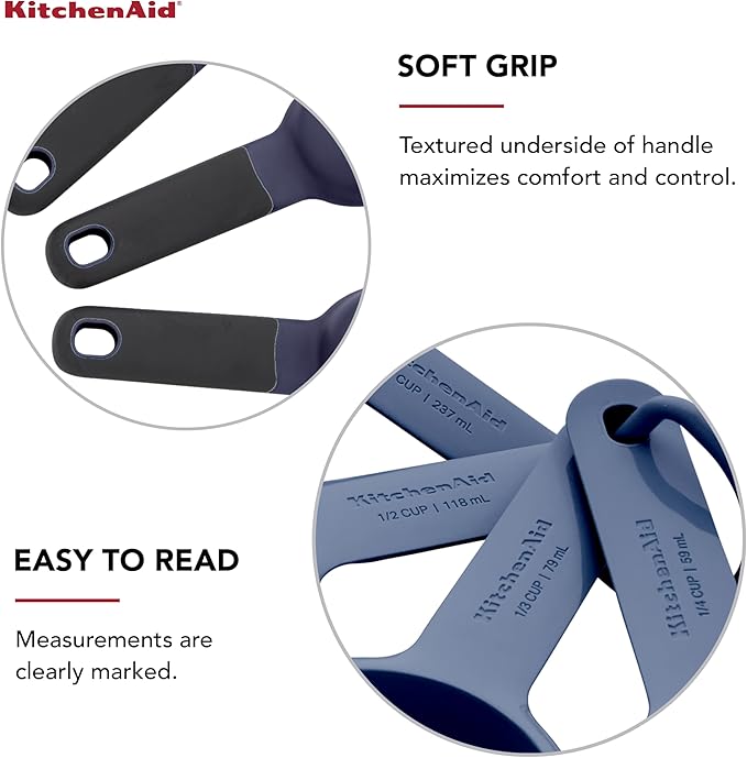 KitchenAid Universal Easy To Read Measuring Cup and Spoon Set with Soft Grip Handle for Maximum Control, Hang Hole and Nesting For Easy Storage, Dishwasher Safe, 9 Piece, Ink Blue