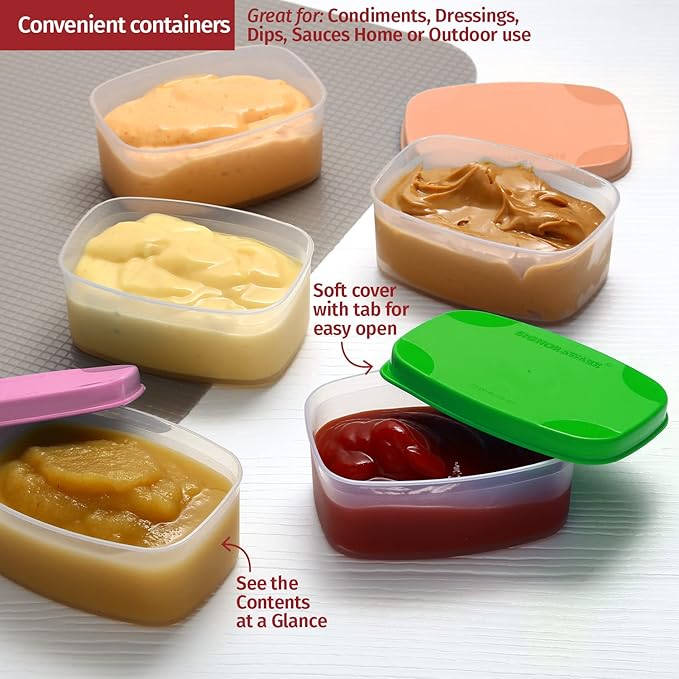Reusable Airtight Containers 3 oz 8 Pack for Snacks, Baby/Toddler Puree, Condiments, Picnics, Food Prep, Lunch - Plastic Storage Containers, Dishwasher, Microwave, Freezer Safe, BPA Free