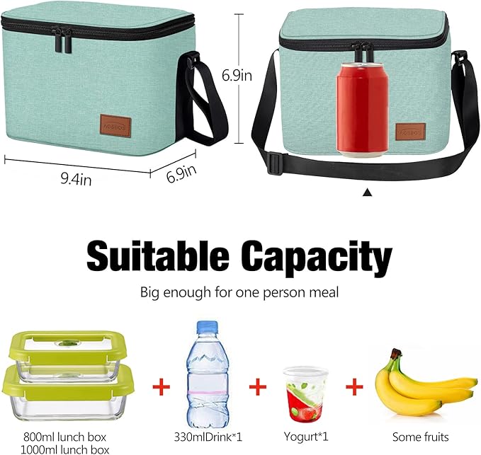 Aosbos Insulated Lunch Bag for Women Men Leakproof Lunch Box Reusable Lunch Cooler Bags Soft Lunch Tote Lunch Pail Adult Thermal Lunchbox Meal Prep Container Boxes for Work Office Outdoor