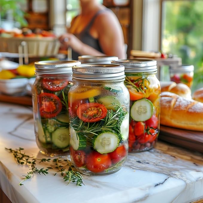 ComSaf Wide Mouth Mason Jars 32 oz with Lids 4 Pcs, Quart Mason Jars with Seal Band, Large Glass Jar, Big Canning Containers for Pickles, Jams, Sauces, Salsa, Sourdough, Juice, Suntea, Food Storage