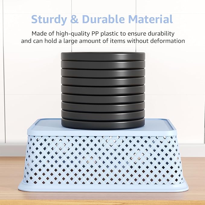 MaxGear Organization and Storage 3 Packs, Plastic Bins Organizer Bins, Woven Baskets for Storage, Plastic Baskets with Handles, Blue Basket for Organizing, Basket Organizer for Home and Office, Large
