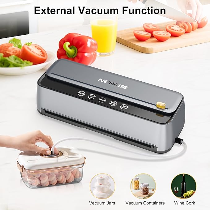 Automatic Vacuum Sealer Machine, 85Kpa Powerful Suction for Dry and Moist Food Preservation, External Hose & Bag Cutter, Leakproof Seal, Self-Cleaning Mode