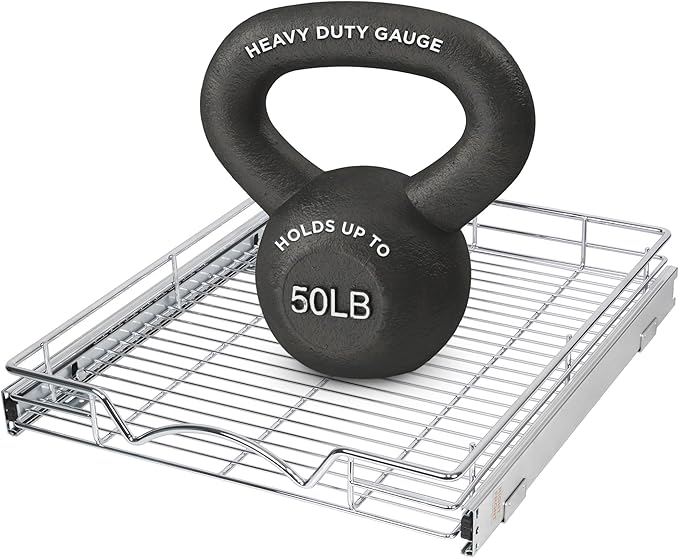 HOLDN’ STORAGE Pull Out Cabinet Organizer, Heavy Duty Caddy w/Lifetime Limited Warranty -14”W x 21”D - Requires At Least 15-1/4” Cabinet Opening, Steel Metal Cabinet Drawers Slide Out, Chrome