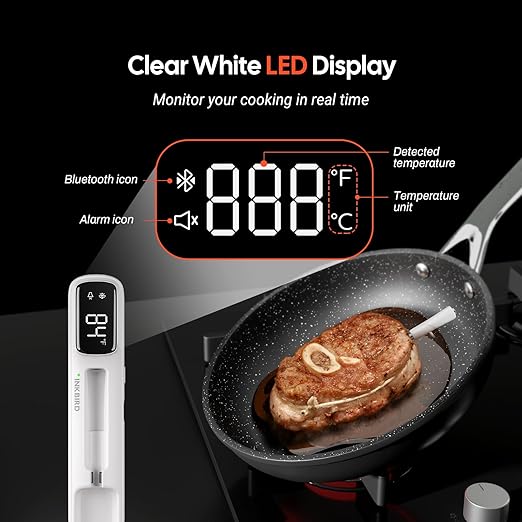 INKBIRD Mini Wireless Meat Thermometer, Bluetooth 5.4,1000ft/305m Ultra Long Connection, 60 Min Offline Data Storage, IP67 Waterproof, White LED Display, Ideal for BBQ, Grill, and Smoker