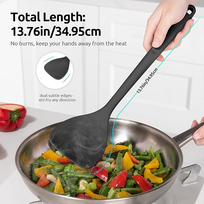U-Taste 600ºF Heat Resistant Wok Spatula: 13.76" Long, 3.63" Wide Silicone Cooking Utensils with Flexible Edge & Sturdy Core, for Kitchen Stir Fry, Serving, Scoop, Non-Stick Pan, Carbon Steel (Black)