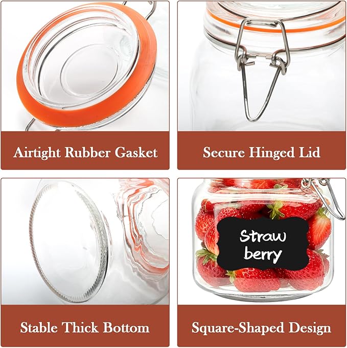 Encheng 25 oz Glass Jars With Airtight Lids And Leak Proof Rubber Gasket,Wide Mouth Mason Jars With Hinged Lids For Kitchen Canisters 750ml, Glass Storage Containers 6 Pack