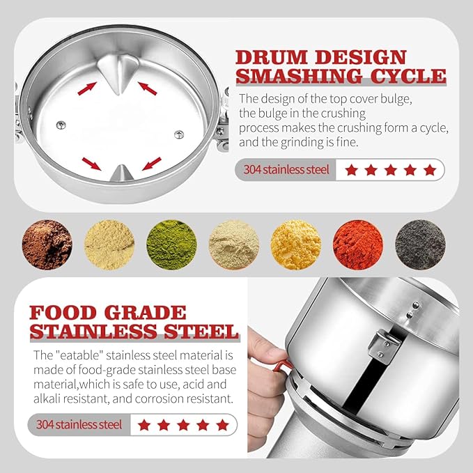 LEJIEYIN Electric herb Grinder 550g High Speed Electric Stainless Steel Spice Flour Mill Herb Grinder Powder Machine for Dry Food Grin