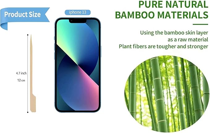 4.7 Inch Bamboo Skewers, 300 PCS Bamboo Paddle Wood Picks, Toothpicks for Appetizers, Cocktail Picks for Drinks, Food Picks, BBQ, Sandwich, Barbecue Snacks.