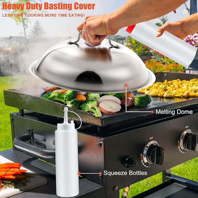 42pcs Griddle Accessories Kit for Blackstone, Flat Top Grill Spatula Set with Enlarged Spatulas, Melting Dome and Burger Press, Professional Hibachi Tools Gifts for Outdoor BBQ Teppanyaki